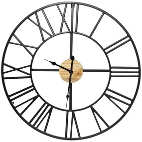 Relógio de Parede Silencioso de Ø60 Relógio de Parede de Metal e Madeira com Números Romanos sem Tique-Taque Funciona com Pilhas Estilo Vintage Decora