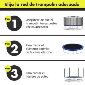 Rede de segurança 366 cm para cama elástica Rede protetora substituta em PE para estrutura redonda Fivelas de proteção Preto