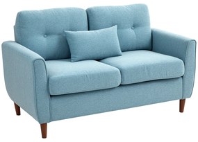 Sofá de 2 Lugares para Sala com Apoio de Braços Almofadas e Assento Acolchoado Capa de Almofada Lavável 140x78x83 cm Azul Claro