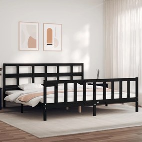 3193030 vidaXL Estrutura cama Super King Size c/cabeceira madeira maciça preto
