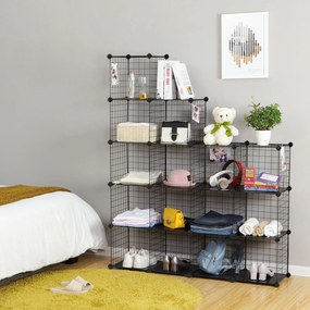 Armario de encaixe Plástico 16 cubos de grelha 123 x 31 x 123 cm preto
