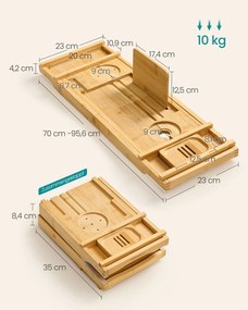 Prateleira de duche regulável em altura com 4 níveis 23 x 70 x 4,2 cm Bege natural
