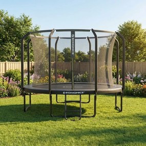 Trampolim de 305 cm de diâmetro com rede de segurança e escada preta