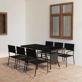 vidaXL 7 pcs conjunto de jantar para jardim vime PE preto
