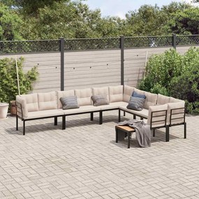 6 pcs sofás de jardim com almofadões aço revestido a pó preto
