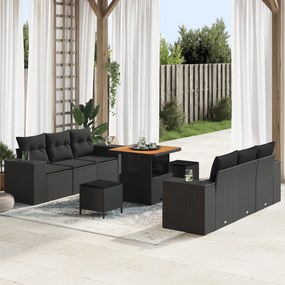 Conjunto de Sofá de Jardim vidaXL de 9 Peças com Almofadas Preto Ratta