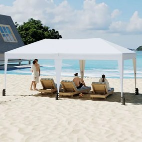 Tenda dobrável 590 x 305 x 266 cm exterior com estacas, cordas de fixação, sacos de areia e rodas para 6-8 pessoas festas, eventos, feiras Branca