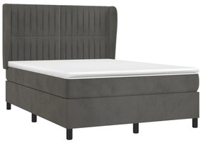 Cama com molas/colchão 140x190 cm veludo cinzento-escuro