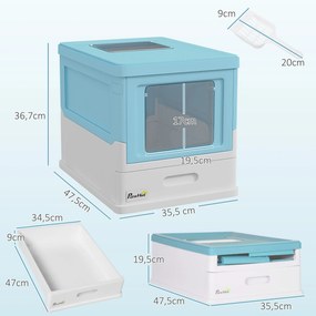 Caixa de Areia para Gatos Dobrável Caixa de Areia para Gatos Fechada com Bandeja Removível e Pá 47,5x35,5x36,7cm Azul