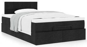 Cama otomana com colchão 120x200 cm tecido preto