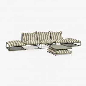 Conjunto De Jardim Com Sofá Modular De 3 Peças, Mesa Auxiliar E 2 Pufes Conversíveis Amaro Tapioca Beige - Verde Azeitona Profundo - Sklum