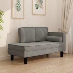 vidaXL Chaise longue com almofadões e rolo veludo cinza-claro