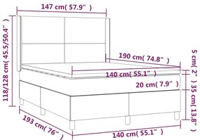 Cama box spring c/ colchão/LED 140x190 cm veludo preto
