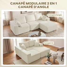 Sofá de canto modular 2 em 1,267 C x 168 L x 85 A cm (forma de L), 192 C x 168 L x 85 A cm (cama), sofá-cama de 3 lugares em veludo canelado, assento