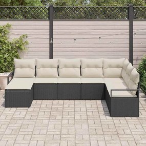Sofá de Jardim de 8 Peças com Almofadas Pretas e Rattan Sintético
