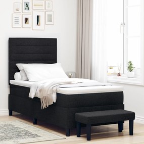Cama Box Spring com Colchão e Banco Preto 90x200 cm Tecido