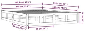 Estrutura de cama 140x190 cm madeira maciça preto