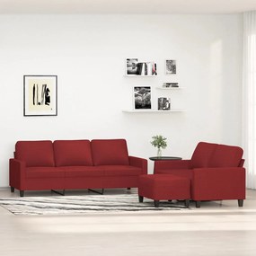 vidaXL 3 pcs conjunto de sofás com almofadões tecido vermelho tinto