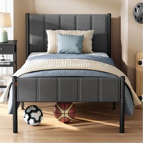 Estrutura de cama 90 x 200 cm (COLCHÂO NÃO INCLUIDO)  com estrado ripas de aço cinza ardósia