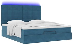 Estrutura cama otomana colchões 180x200 cm veludo azul escuro