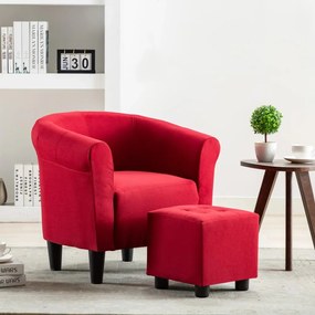 248032 vidaXL 2 pcs conjunto de poltrona e banco tecido vermelho tinto