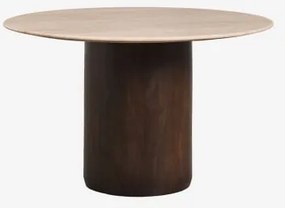 Mesa De Jantar Redonda Ø120 Cm Luceida Travertine & Madeira De Cabo Escuro - Sklum