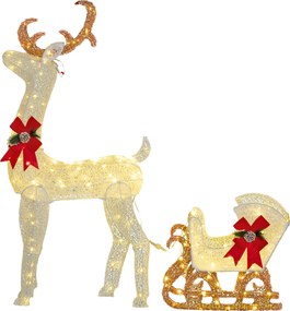 Outsunny Rena com Trenó Luminoso Decoração de Natal com 170 LED Branco Quente Iluminação Natalícia 50x29x42 cm Multicor | Aosom Portugal