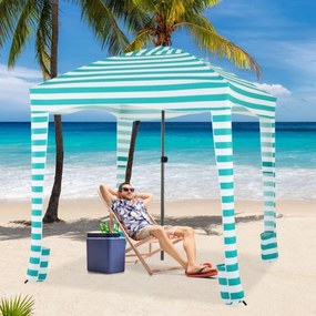 Tenda Guarda-sol de praia portátil com parede lateral amovível Bolsa de transporte 8 sacos de areia Proteção solar Exterior 183 x 183 cm Verde