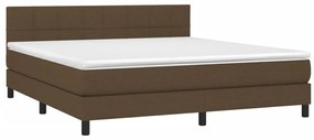 Cama box spring c/ colchão/LED 180x200cm tecido castanho-escuro