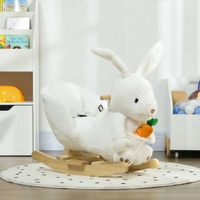 Brinquedo de baloiço em forma de coelho, com função musical, sela de grande conforto, pelúcia curta e macia, madeira de choupo, 18-36 meses, branco