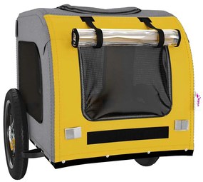 Reboque bicicleta p/ animais tecido oxford/ferro amarelo/cinza