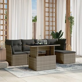 6 pcs conjunto sofás de jardim com almofadões vime cinzento