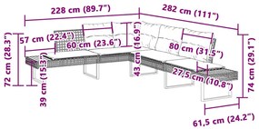 2 pcs conj. sofás p/ jardim c/ almofadões vime PE e vidro cinza