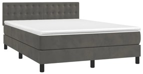 Cama box spring c/ colchão/LED 140x190cm veludo cinzento-escuro