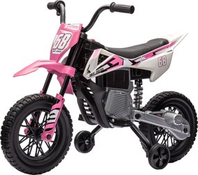Moto elétrica para crianças, moto de motocross para crianças dos 3 aos 6 anos, 2 motores, 12 V, velocidade de 5 km/h, 109,5 x 60 x 72,5 cm, cor-de-ros
