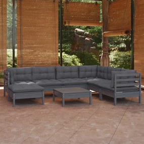 vidaXL 8 pcs conjunto lounge de jardim + almofadões pinho maciço cinza