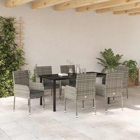 Conjunto de Jantar de Jardim com 7 Peças e Almofadas Cinza em Rattan S