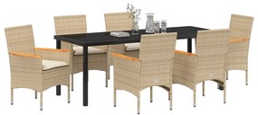 Conjunto de Jantar de 7 Peças vidaXL com Almofadas Rattan Sintético Be