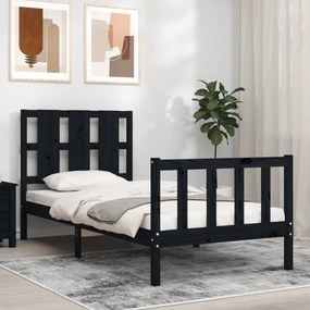 vidaXL Estrutura cama de solteiro c/ cabeceira madeira maciça preto
