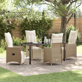 vidaXL Conjunto de Jantar de Jardim de 5 Peças com Almofadas Bege em Rattan Sintético