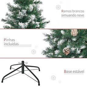 Árvore de Natal Artificial Ø90x180cm com 1111 Ramos de PVC e 59 Pinhas Base Dobrável e Suporte de Aço Decoração de Natal para Interiores Verde