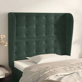 Cabeceira cama c/ abas veludo 103x23x118/128 cm verde-escuro