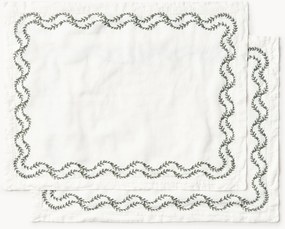 Individuais de mesa em linho lavado com bordado artesanal Ivy, conjunto de 2