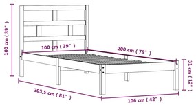 Estrutura de cama 100x200 cm madeira de pinho maciça preto