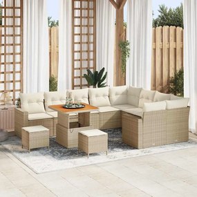 Conjunto de Sofá de Jardim vidaXL de 12 Peças com Almofadas Bege de Rattan Polio Acácia