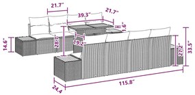 Conjunto de jantar de 9 peças pra jardim com almofadas de rattan