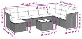 9 pcs conj. sofás jardim com almofadões vime PE cinzento-claro