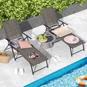Conjunto de 2 espreguiçadeiras jardim dobráveis com encosto de 6 níveis Assento respirável Estrutura metálica em tecido 189 x 64 x 102 cm Castanho