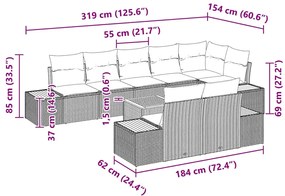 Sofá de Jardim 9 peças com almofadas - Vime poliéster bege &amp; Acácia