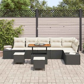 Conjunto de Sofá de Jardim vidaXL de 9 Peças com Almofadas Preto Ratta